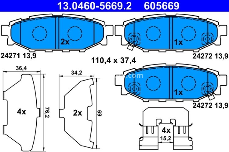 Set plăcuțe frână ATE, spate  , pentru: SUBARU BRZ, FORESTER, IMPREZA, LEGACY IV, LEGACY V, OUTBACK, WRX, XV; TOYOTA GT 86 1.5-3.6 09.03-