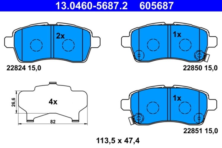 Set plăcuțe frână ATE, față , pentru: SUZUKI IGNIS III, SWIFT V 1.2/1.2H 10.16-