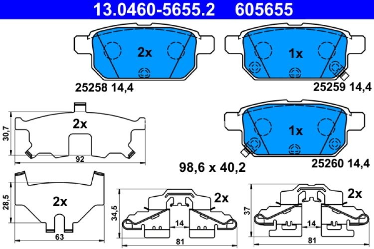 Set plăcuțe frână ATE, spate  , pentru: SUZUKI S-CROSS, SWIFT IV, SWIFT V, SX4 S-CROSS, VITARA 1.0-1.6D 10.10-