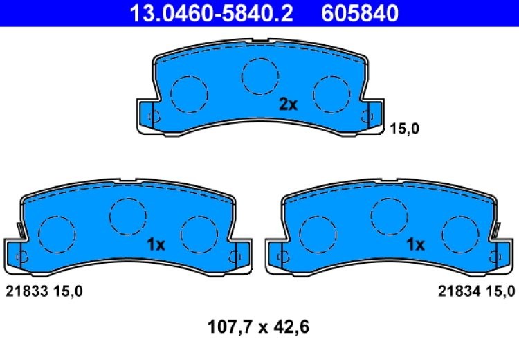 Set plăcuțe frână ATE, spate  , pentru:TOYOTA AVENSIS, CALDINA, CAMRY, CARINA E VI, CARINA V, CELICA, COROLLA, HARRIER 1.3-3.0 08.85-