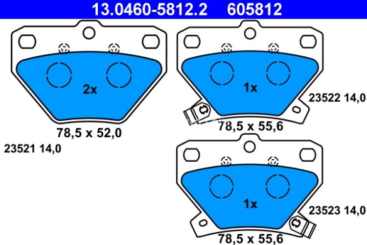 Set plăcuțe frână ATE, spate  , pentru: TOYOTA CELICA, COROLLA, COROLLA VERSO, IST, MATRIX, PRIUS, YARIS, YARIS VERSO 1.0-2.0D 04.99-12.09