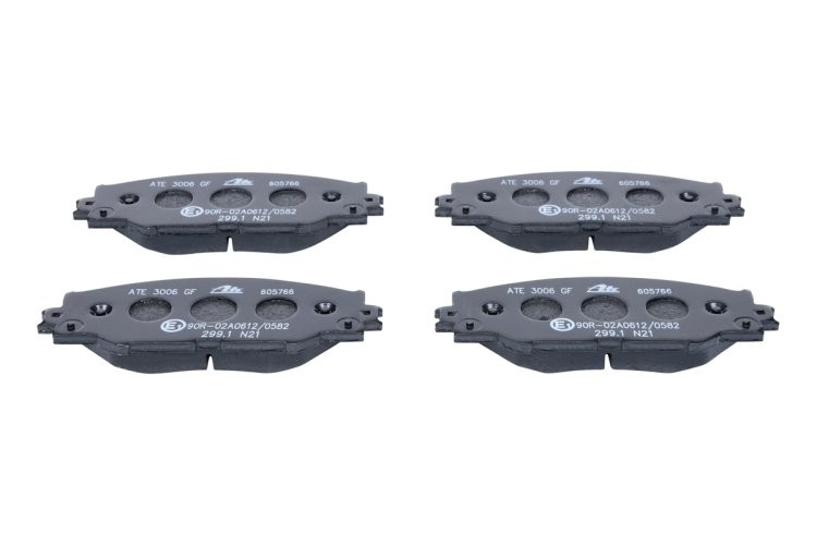 Set plăcuțe frână ATE, față , pentru: TOYOTA AURIS, MARK X ZIO I, MIRAI, PRIUS PLUS, RAV 4 III, RAV 4 IV 1.8-Electric 11.05-