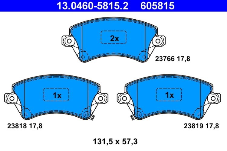 Set plăcuțe frână ATE, față , pentru: TOYOTA COROLLA 1.3-2.0D 10.01-03.08