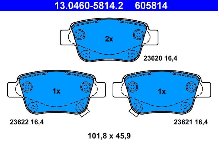 Set plăcuțe frână ATE, spate  , pentru: TOYOTA AVENSIS, COROLLA VERSO, PREVIA, PREVIA III 1.6-3.5 03.03-