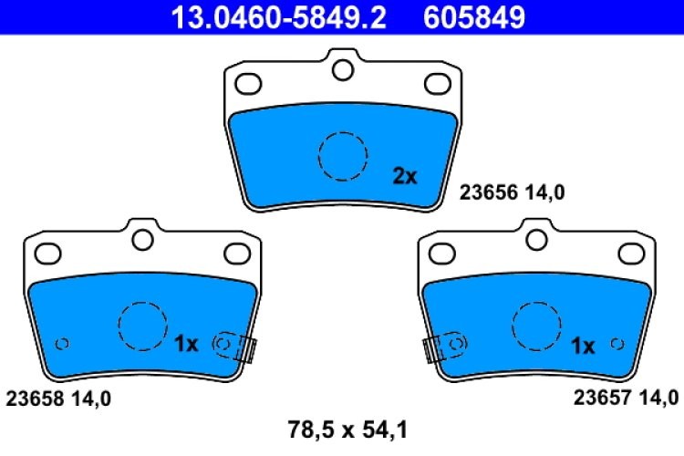 Set plăcuțe frână ATE, spate  , pentru: TOYOTA RAV 4 II 1.8-2.4 05.00-11.05