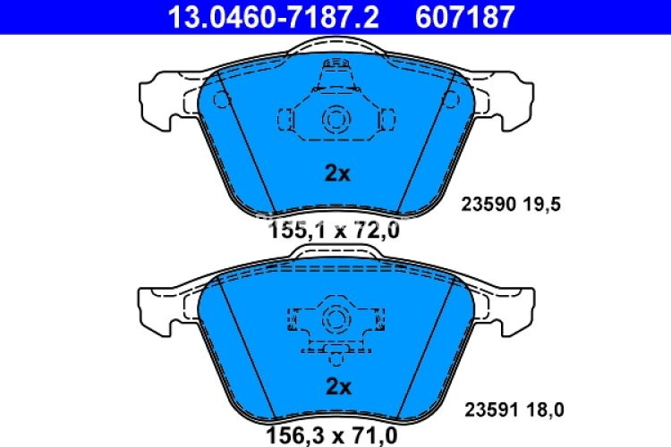 Set plăcuțe frână ATE, față , pentru: VOLVO S60 I, S80 I, V70 II, XC90 I 2.0-4.4 05.98-12.14