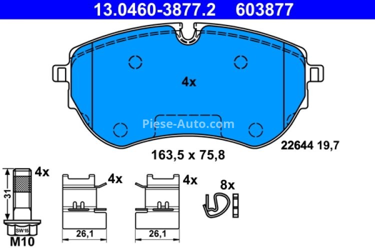 Set plăcuțe frână ATE, față , pentru: VW AMAROK 2.0/2.0D/3.0D 09.10-05.22