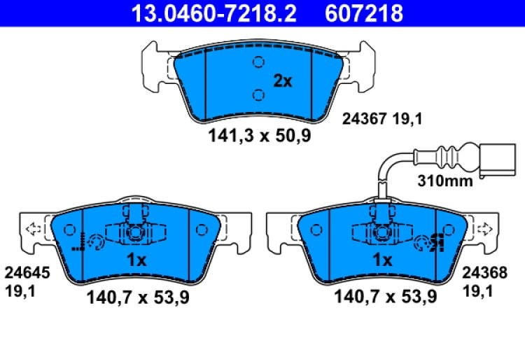 Set plăcuțe frână ATE, spate  , pentru: VW CALIFORNIA T5 CAMPER, MULTIVAN T5, TRANSPORTER T5 1.9D-3.2 04.03-08.15