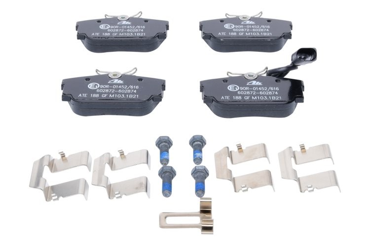 Set plăcuțe frână ATE, spate  (cu accesorii; cu șuruburi ghidare etrier), pentru: VW TRANSPORTER T4 1.8-2.8 07.90-06.03