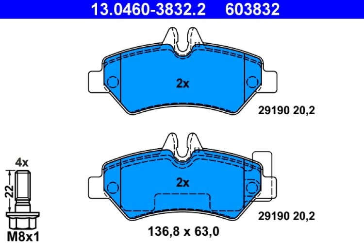 Set plăcuțe frână ATE, spate  (cu șuruburi ghidare etrier), pentru: VW CRAFTER 30-35, CRAFTER 30-50 2.0D/2.5D 04.06-12.16