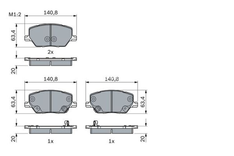 Set plăcuțe frână față , BOSCH, pentru: ALFA ROMEO TONALE; FIAT 500X; JEEP COMPASS, RENEGADE 1.0-2.0D 07.14-