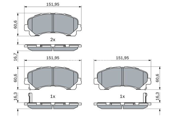Set plăcuțe frână față , BOSCH, pentru: CHEVROLET TRAILBLAZER; ISUZU D-MAX I, D-MAX II 1.9D-3.0D 10.06-