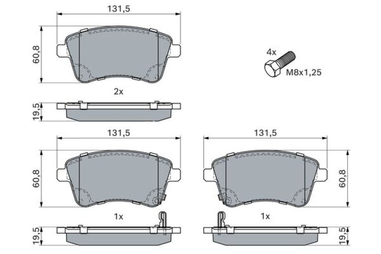 Set plăcuțe frână față , BOSCH ( cu suruburi; cu tampon de amortizare), pentru: KIA VENGA 1.4-1.6D 02.10-