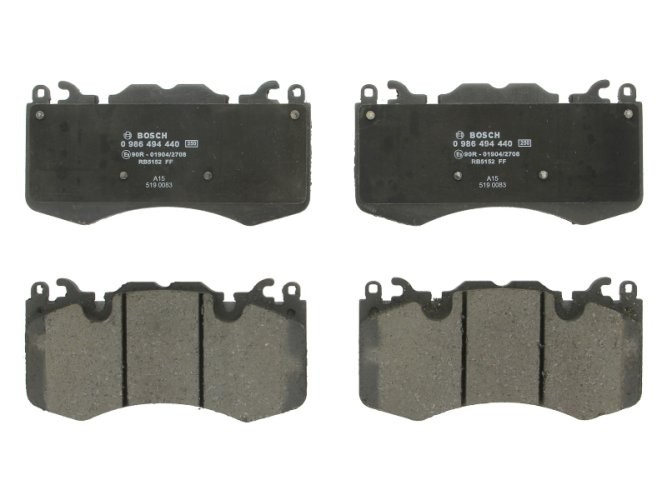Set plăcuțe frână față , BOSCH (cu tampon de amortizare), pentru: LAND ROVER DEFENDER, DISCOVERY V, RANGE ROVER III, RANGE ROVER IV, RANGE ROVER SPORT I, RANGE ROVER SPORT II 2.0-5.0 04.09-