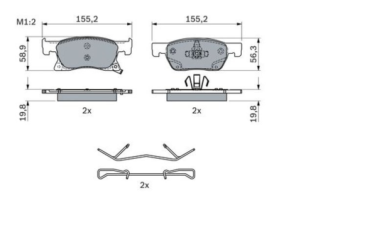 Set plăcuțe frână față , BOSCH, pentru: OPEL ASTRA K, ASTRA K/KOMBI 1.0-1.6D 06.15-