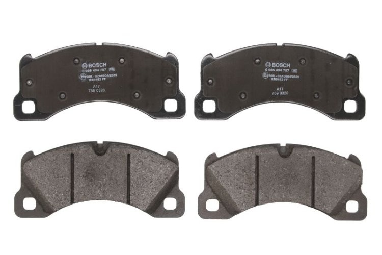 Set plăcuțe frână față , BOSCH (cu tampon de amortizare), pentru: PORSCHE CAYENNE, MACAN, PANAMERA, PANAMERA SPORT TURISMO; VW TOUAREG 2.0-4.8 01.03-