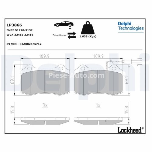 Set plăcuțe frână spate, DELPHI , pentru: MASERATI GHIBLI III, QUATTROPORTE VI 3.0/3.0D/3.8 01.13-