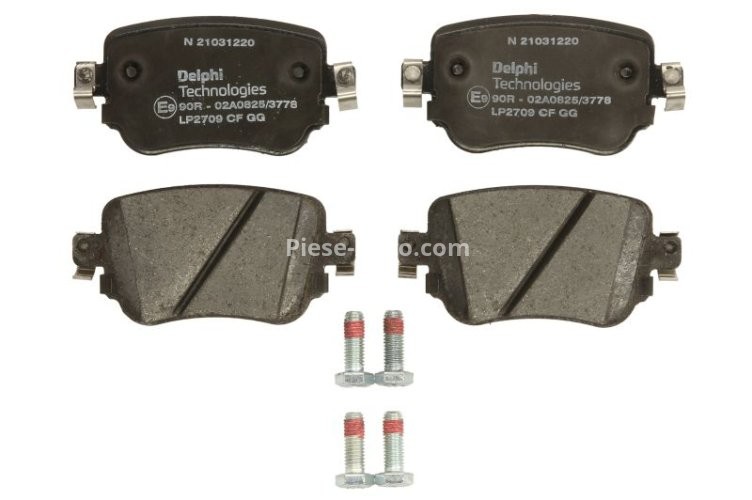 Set plăcuțe frână spate, DELPHI (cu accesorii; cu un tampon de amortizare), pentru: AUDI A1, Q3; SEAT ALHAMBRA, LEON, LEON SC, LEON ST, LEON ST/KOMBI; SKODA OCTAVIA III, OCTAVIA IV 1.0-2.5 01.11-