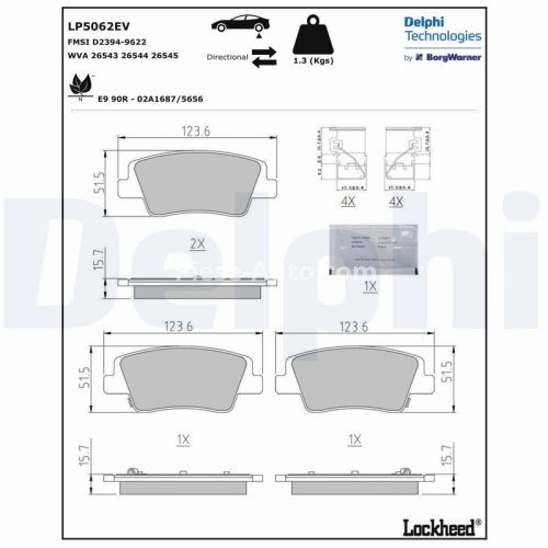 Set plăcuțe frână spate, DELPHI (cu accesorii; cu un tampon de amortizare), pentru: HYUNDAI IONIQ 5, IONIQ 6, STARIA; KIA EV6 2.2D/Electric 01.21-