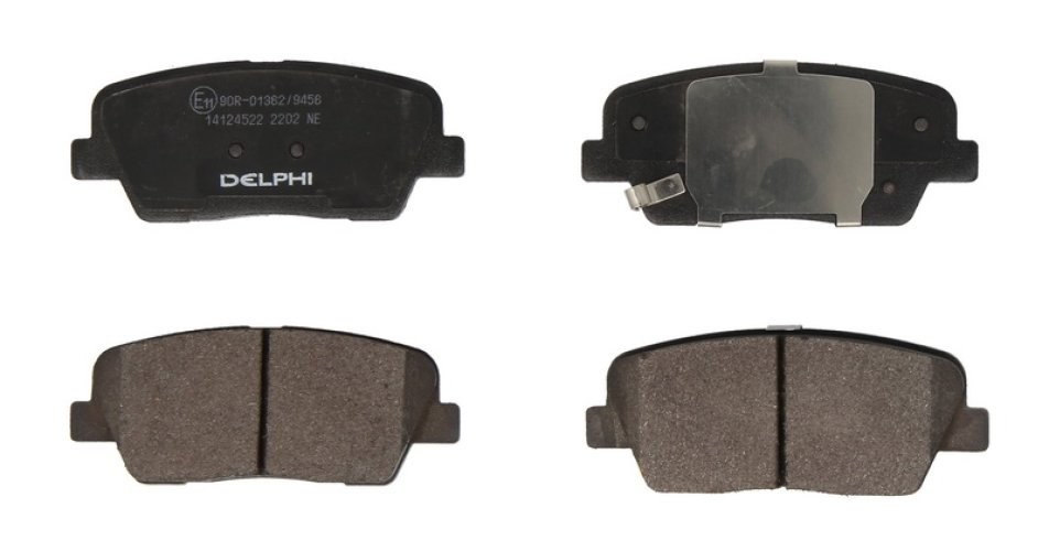 Set plăcuțe frână spate, DELPHI (cu un tampon de amortizare), pentru: HYUNDAI EQUUS / CENTENNIAL, GENESIS, GRAND SANTA FÉ, SANTA FÉ II, SANTA FÉ III, SANTA FÉ II/SUV 2.0-5.0 03.06-