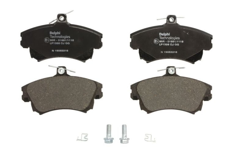Set plăcuțe frână față, DELPHI (cu accesorii; cu un tampon de amortizare), pentru: VOLVO S40 I, V40; MITSUBISHI CARISMA, COLT VI; SMART FORFOUR 1.3-2.0 05.95-06.12