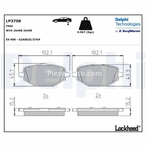 Set plăcuțe frână spate, DELPHI (cu un tampon de amortizare), pentru: MITSUBISHI ASX; RENAULT CAPTUR II, MEGANE IV 1.6H 05.20-