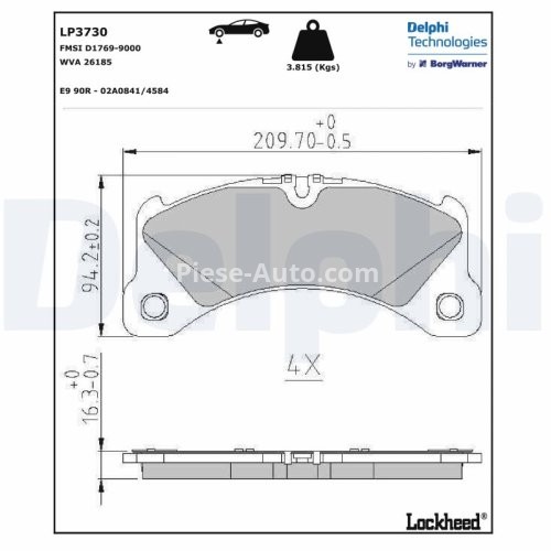 Set plăcuțe frână față, DELPHI , pentru: PORSCHE MACAN, PANAMERA, PANAMERA SPORT TURISMO 2.0-4.0 02.14-