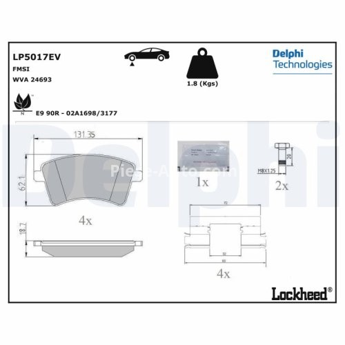 Set plăcuțe frână față, DELPHI (cu accesorii; cu un tampon de amortizare), pentru: RENAULT KANGOO EXPRESS Electric 10.11-