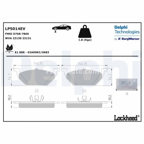 Set plăcuțe frână față, DELPHI (cu accesorii; cu un tampon de amortizare), pentru: SEAT MII; SKODA E-CITIGO; VW LOAD UP, UP! Electric 07.13-