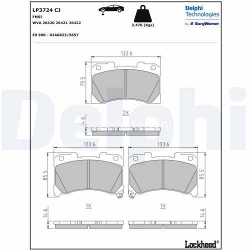 Set plăcuțe frână față, DELPHI (fara optionale), pentru: TOYOTA YARIS 1.6 02.20-