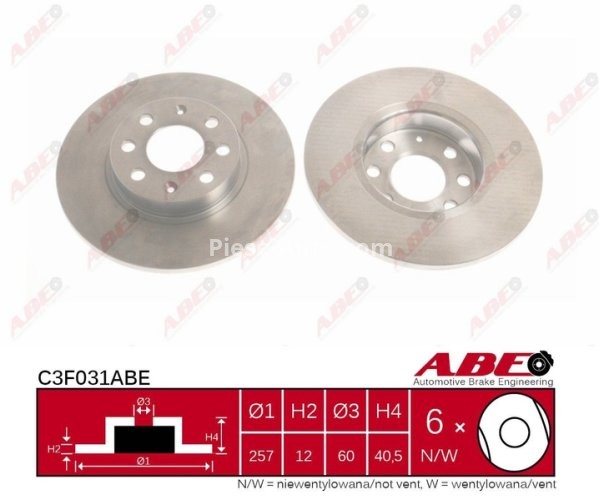 Disc frână față ABE, pentru: FIAT GRANDE PUNTO, PUNTO, PUNTO EVO, PUNTO/HATCHBACK; OPEL CORSA D, CORSA D/HATCHBACK 0.9-1.6 06.05-