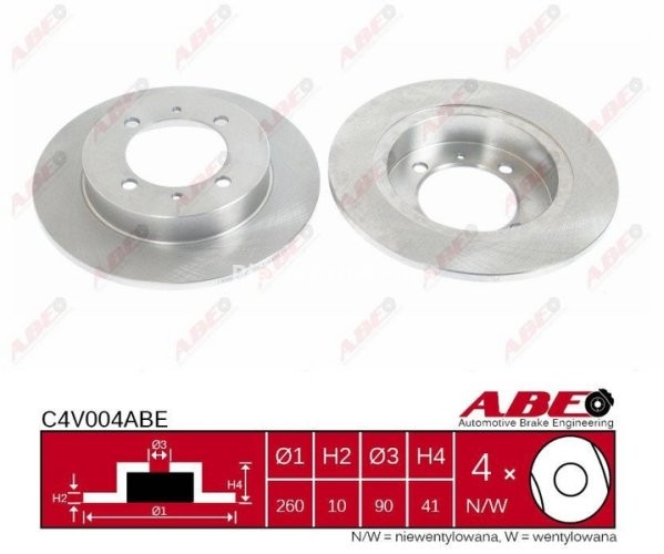Disc frână spate ABE, pentru: VOLVO S40 I, V40; MITSUBISHI CARISMA, SPACE STAR 1.3-2.0 05.95-06.06