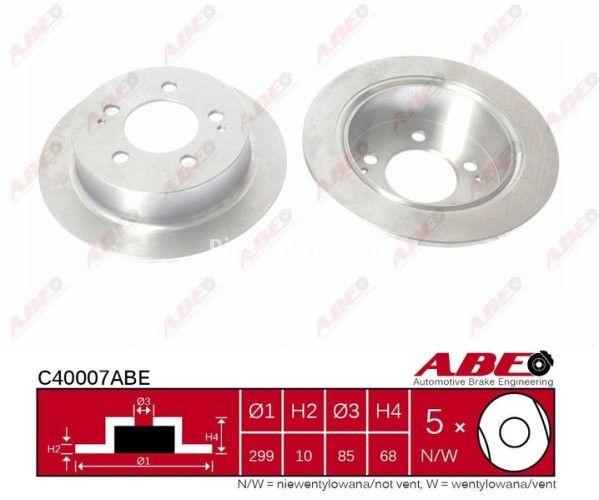 Disc frână spate ABE, pentru: SSANGYONG ACTYON I, ACTYON II, ACTYON SPORTS I, ACTYON SPORTS II, KYRON, REXTON / REXTON II, REXTON W / REXTON 2.0D-2.7D 12.03-