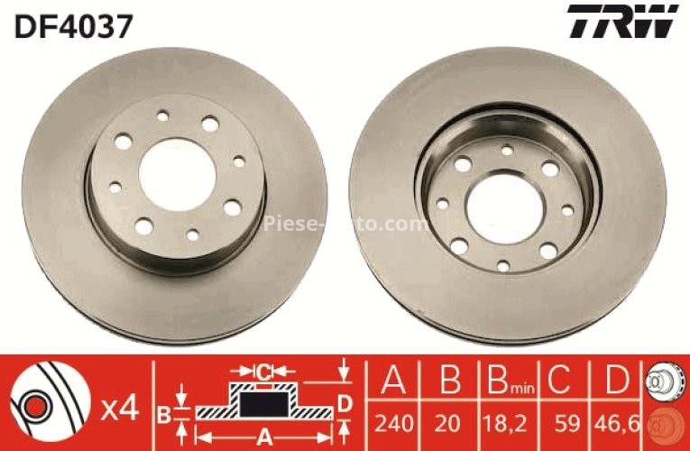 Disc frână TRW ,față, pentru: ALFA ROMEO 145, 146; FIAT MAREA, PALIO, SIENA 1.0-1.9D 10.94-