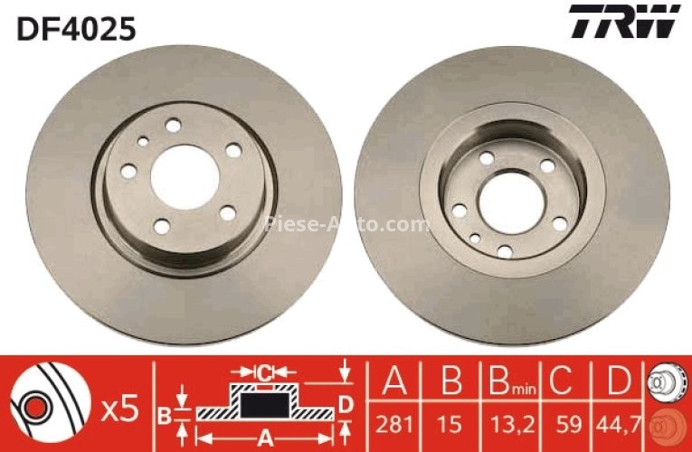 Disc frână TRW ,față, pentru: ALFA ROMEO 147, 156 1.6-2.5 02.97-03.10