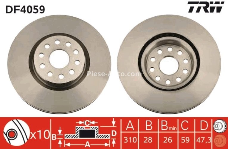 Disc frână TRW ,față, pentru: ALFA ROMEO 166; LANCIA KAPPA 2.0-3.2 10.94-06.07