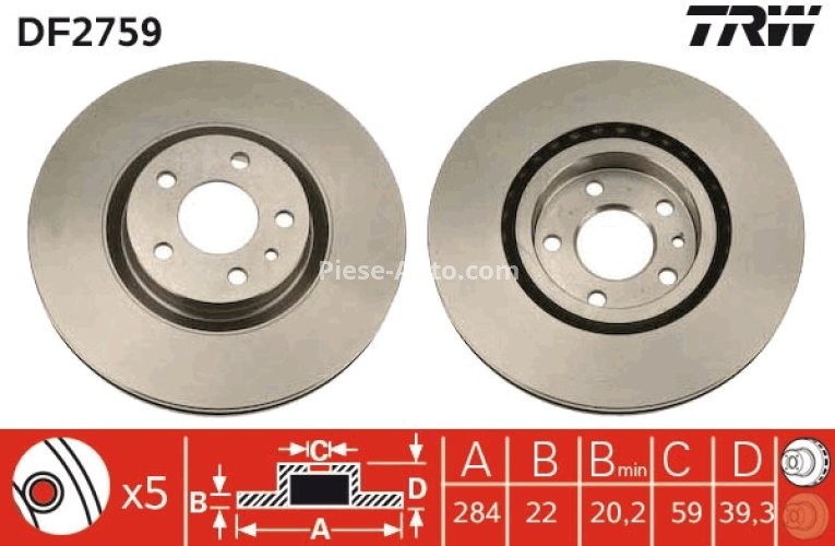 Disc frână TRW ,față, pentru: ALFA ROMEO GTV, SPIDER 1.8/2.0 06.95-10.05