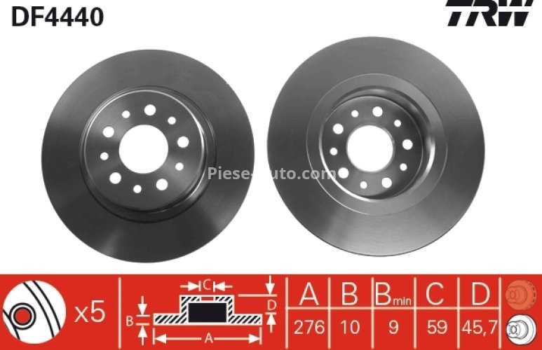Disc frână TRW ,spate, pentru: ALFA ROMEO 147, 156, GT; FIAT COUPE; LANCIA GAMMA 1.6-3.2 09.77-09.10