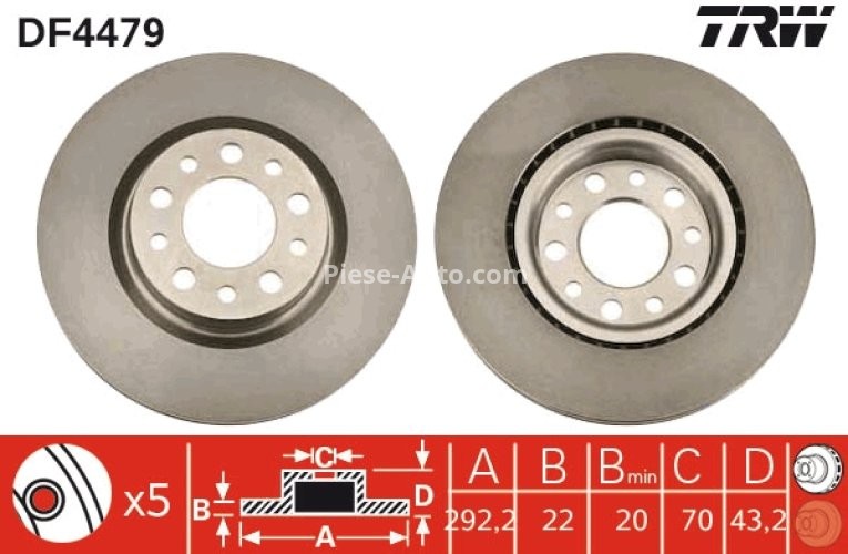 Disc frână TRW ,spate, pentru: ALFA ROMEO 159, BRERA, GIULIA, SPIDER 1.8-3.2 09.05-
