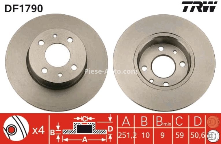 Disc frână TRW ,spate, pentru: ALFA ROMEO 164; FIAT BRAVO II, CROMA, LINEA, MULTIPLA, STILO; LANCIA DELTA III, LYBRA, THEMA 1.2-3.0 11.84-