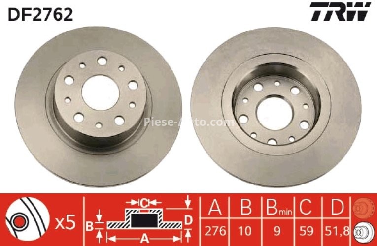 Disc frână TRW ,spate, pentru: ALFA ROMEO 166; LANCIA GAMMA, KAPPA 2.0-3.2 09.77-06.07