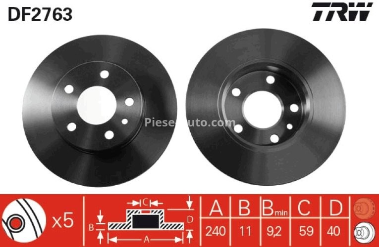 Disc frână TRW ,spate, pentru: ALFA ROMEO GTV, SPIDER 1.8-3.2 09.94-10.05