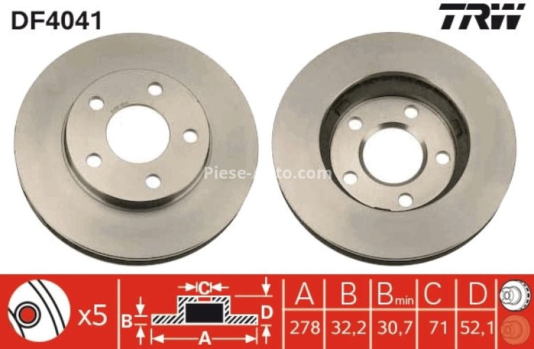 Disc frână TRW ,față, pentru: BUICK CENTURY, LESABRE, PARK AVENUE, REGAL; CADILLAC ALLANTE, DEVILLE, ELDORADO, FLEETWOOD, SEVILLE, SEVILLE II 2.2-5.7D 04.78-09.05