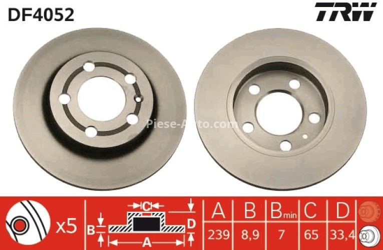 Disc frână TRW ,spate, pentru: AUDI A3, TT; SEAT LEON; SKODA OCTAVIA I, OCTAVIA II, OCTAVIA I/KOMBI; VW BORA, BORA I, GOLF IV 1.6-2.8 12.96-12.13