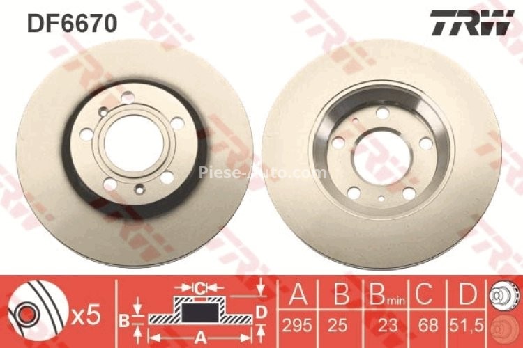 Disc frână TRW ,spate, pentru: AUDI A4 B5, A4 B6, A4 B7, A8 D3; VW PASSAT B3/B4, PHAETON 1.6-6.0 02.88-07.10