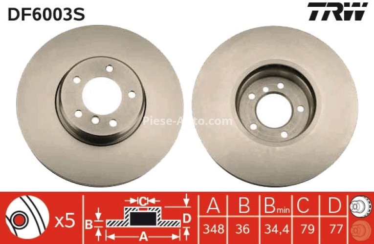 Disc frână TRW din doua piese ,față, pentru: BMW 5 (E60), 5 (E61), 6 (E63), 6 (E64) 3.0D/4.0/4.8 09.04-12.10
