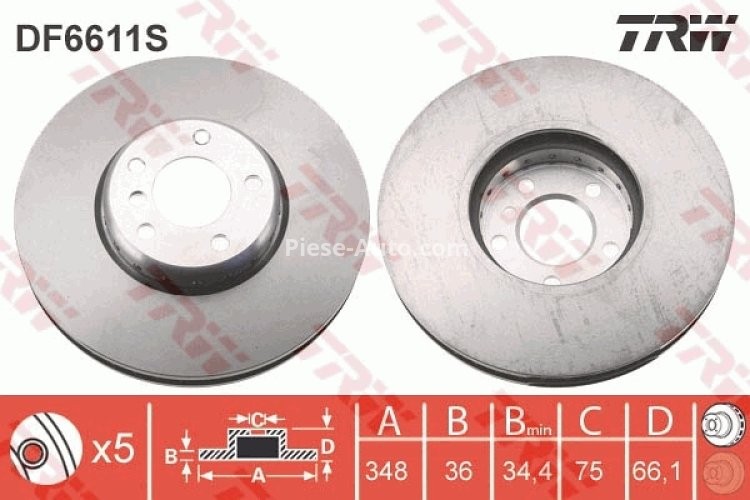 Disc frână TRW din doua piese ,față, stânga pentru: BMW 5 (F10), 5 (F11), 5 GRAN TURISMO (F07), 6 (F12), 6 (F13), 6 GRAN COUPE (F06), 7 (F01, F02, F03, F04) 2.0-4.4 02.08-10.18
