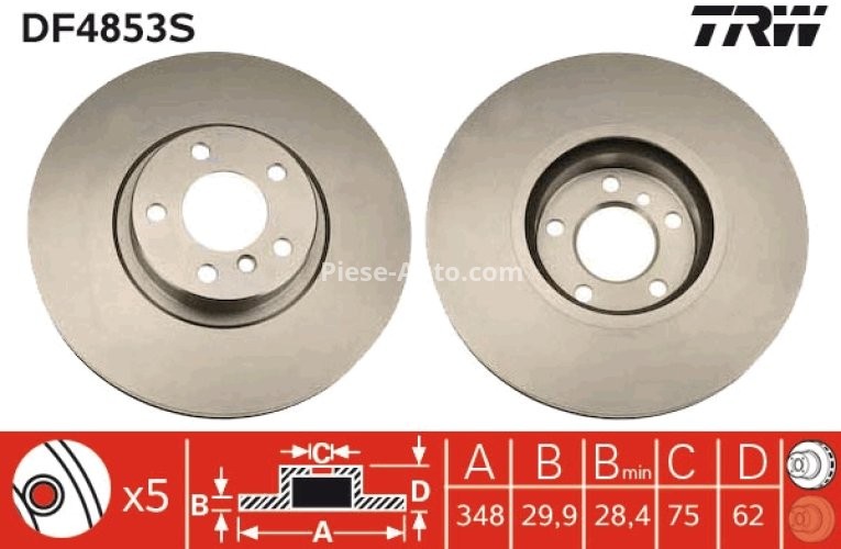 Disc frână TRW ,față, pentru: BMW X5 (E70), X5 (F15, F85), X6 (E71, E72), X6 (F16, F86) 2.0H-4.8 10.06-07.19