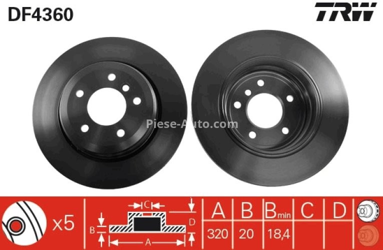 Disc frână TRW ,spate, pentru: BMW 5 (E60), 5 (E61), 6 (E63), 6 (E64) 2.0-3.0D 12.01-12.10