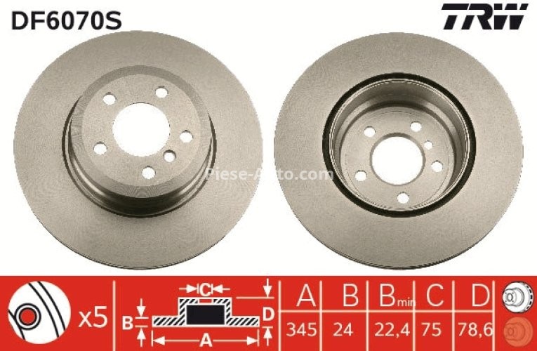 Disc frână TRW ,spate, pentru: BMW X5 (E70), X5 (F15, F85), X6 (E71, E72), X6 (F16, F86) 3.0-4.8 10.06-07.19